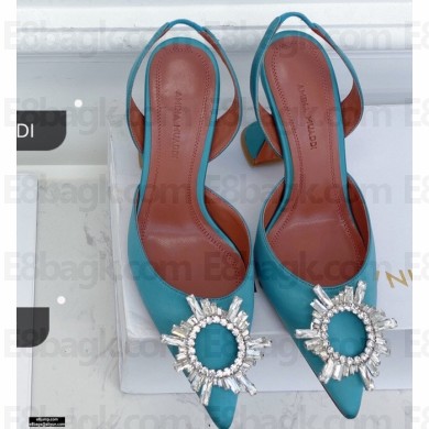 Amina Muaddi Heel 9.5cm Begum Slingback Pumps Satin Light Blue
