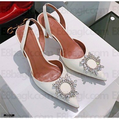 Amina Muaddi Heel 9.5cm Begum Slingback Pumps Patent White