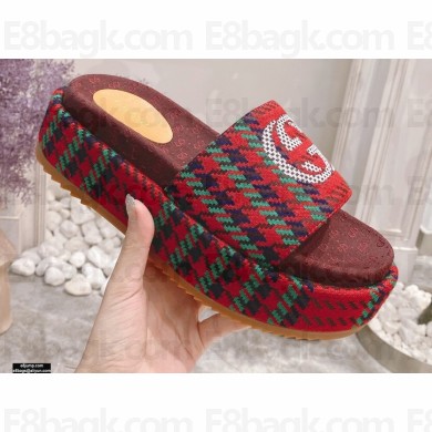 Gucci Heel 5.5cm Platform 4cm GG Slide Sandals Jacquard 2021