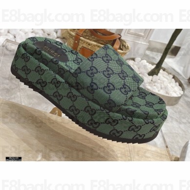 Gucci Heel 5.5cm Platform 4cm GG Slide Sandals Canvas Green 2021
