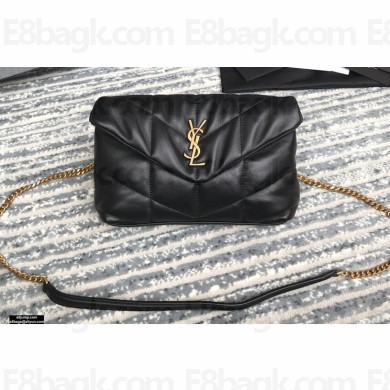Saint Laurent Puffer Mini Bag In Quilted Lambskin 620333 Black/Gold
