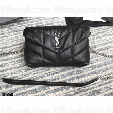 Saint Laurent Puffer Mini Bag In Quilted Lambskin 620333 Black/Silver