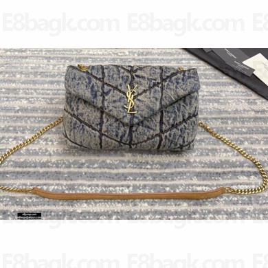 Saint Laurent Puffer Mini Bag In Quilted Vintage Denim and Suede 620333