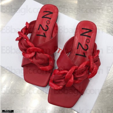 N°21 Braided Chunky Chain-Embellished Slides Red 2021