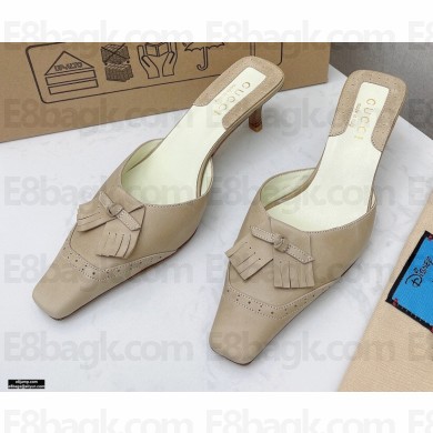 Gucci Heel 5.5cm Vintage Fringe Slides Beige 2021