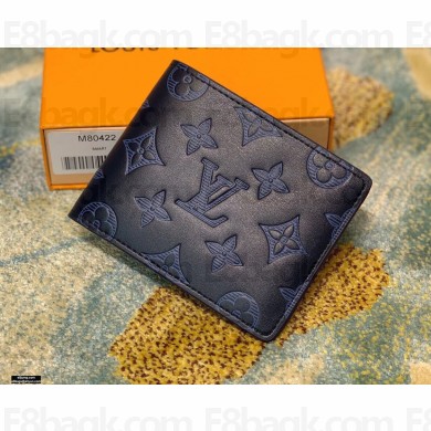 Louis Vuitton Monogram Shadow Leather Multiple Wallet M80422 Navy Blue 2021