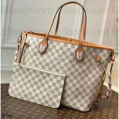 Louis Vuitton Damier Azur Canvas Neverfull MM Bag N50047 with Braided Strap 2021