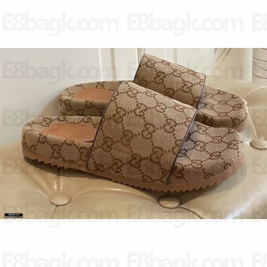 Gucci GG Slide Sandals Canvas Beige 2021