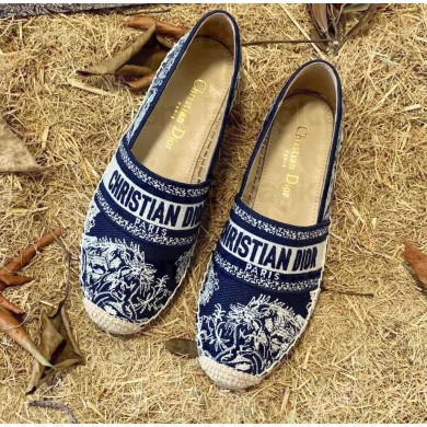Dior Granville Espadrilles In Deep Blue Toile de Jouy Reverse Embroidered Cotton 2021