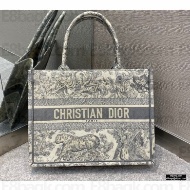 Dior Small Book Tote Bag in Toile de Jouy Embroidery Gray 2021