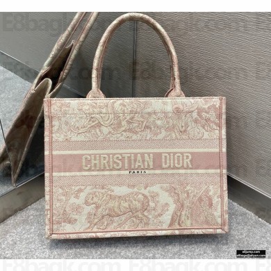 Dior Small Book Tote Bag in Toile de Jouy Embroidery Pink 2021
