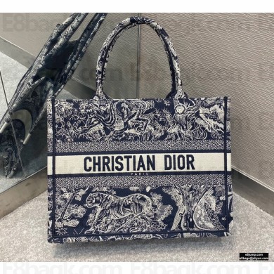 Dior Small Book Tote Bag in Toile de Jouy Reverse Embroidery Blue 2021