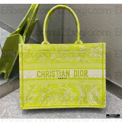 Dior Small Book Tote Bag in Toile de Jouy Reverse Embroidery Yellow 2021