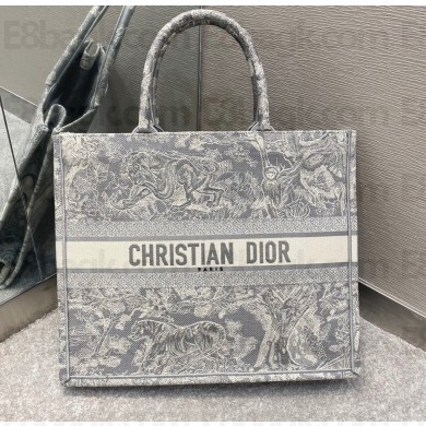 Dior Book Tote Bag in Toile de Jouy Reverse Embroidery Gray 2021