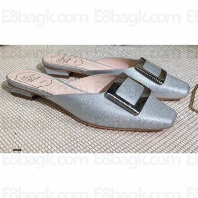Roger Vivier Heel 2cm Belle Metal Buckle Mules in Leather Silver 2021