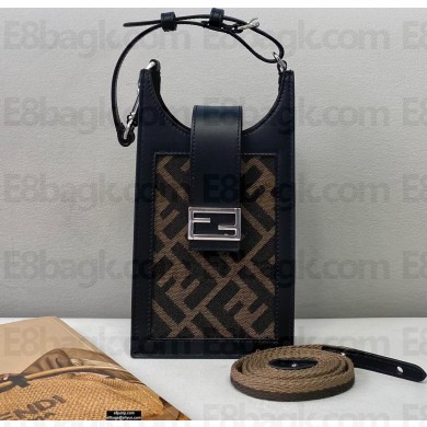 Fendi Flat Baguette Mobile Phone Holder Bag Brown Fabric 2021