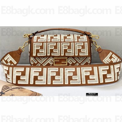 Fendi Brown Leather Medium Baguette Bag with FF Embroidery 2021