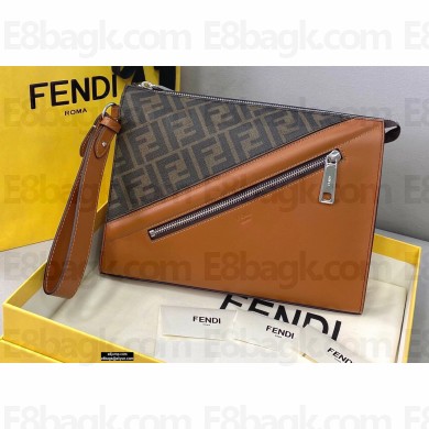 Fendi Flat Pouch Clutch Bag Brown Fabric 2021