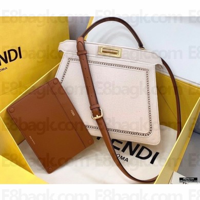 Fendi Iconic Peekaboo ISEEU Medium Bag White Canvas With Embroidery 2021