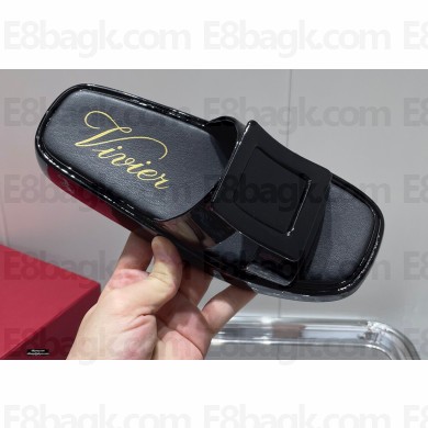 Roger Vivier Slide Covered Buckle Mules in Patent Leather Black 2021