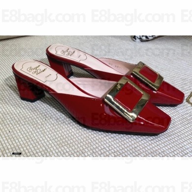 Roger Vivier Heel 4.5cm Belle Metal Buckle Mules in Leather Patent Burgundy 2021