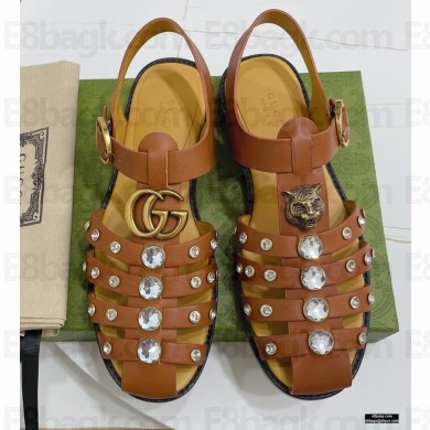 Gucci Rubber Sandals Brown With Crystals 2021