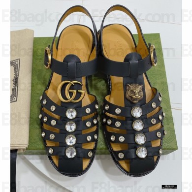 Gucci Rubber Sandals Black With Crystals 2021