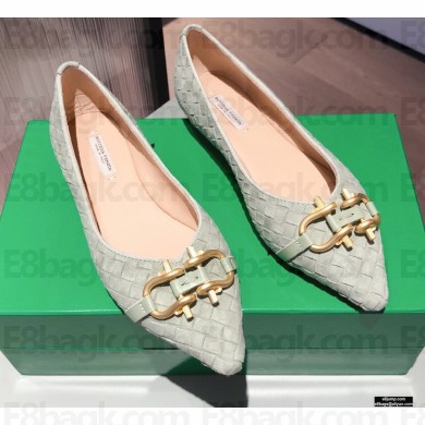 Bottega Veneta THE MADAME Horsebit Ballet Flats Intrecciato Suede Pale Green 2021