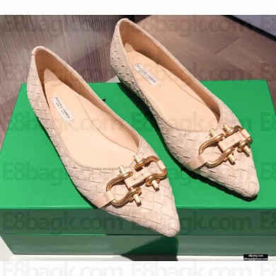 Bottega Veneta THE MADAME Horsebit Ballet Flats Intrecciato Suede Nude Pink 2021