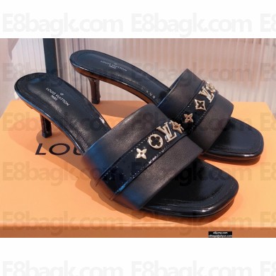 Louis Vuitton Monogram Studs Heel Revival Mules Black 2021