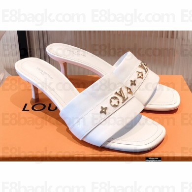 Louis Vuitton Monogram Studs Heel Revival Mules White 2021