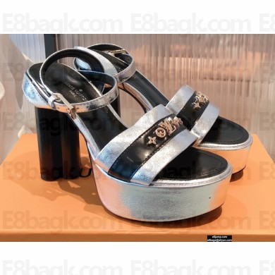 Louis Vuitton Monogram Studs Heel Podium Platform Sandals Silver 2021