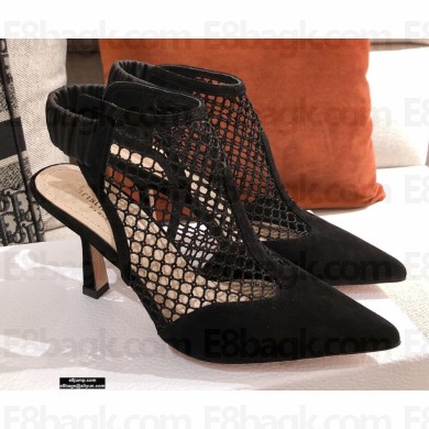 Dior Suede Calfskin Mesh Heeled Slingback Pumps Black 2021