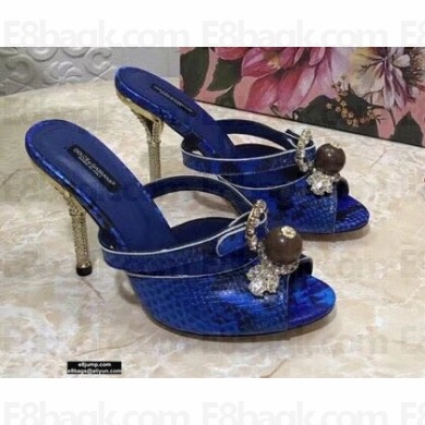 Dolce & Gabbana Crystal Heel 10.5cm Python Mules Blue 2021