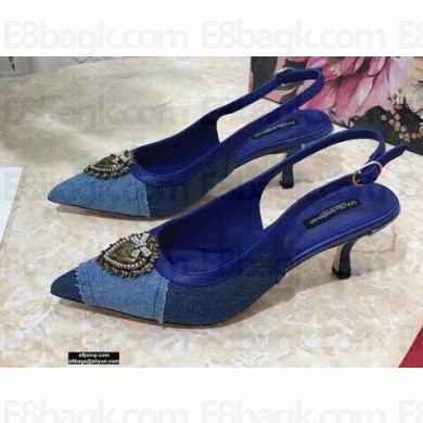 Dolce & Gabbana Heel 6.5cm Devotion Slingbacks in Patchwork Denim 2021