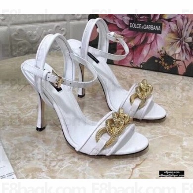 Dolce & Gabbana Heel 10.5cm Leather Chain Sandals White 2021