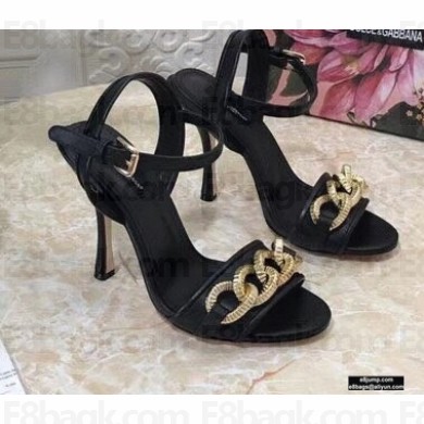 Dolce & Gabbana Heel 10.5cm Leather Chain Sandals Black 2021