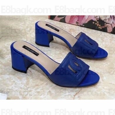 Dolce & Gabbana Heel 6.5cm Calfskin Mules Blue With DG Millennials Logo 2021