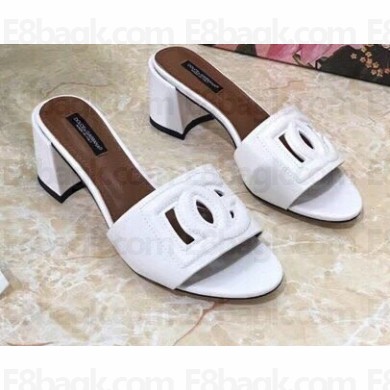 Dolce & Gabbana Heel 6.5cm Calfskin Mules White With DG Millennials Logo 2021