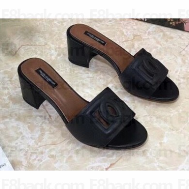 Dolce & Gabbana Heel 6.5cm Calfskin Mules Black With DG Millennials Logo 2021