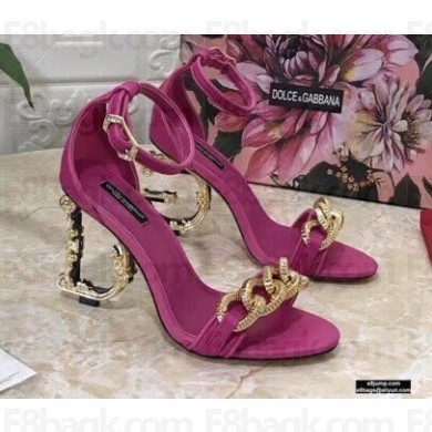 Dolce & Gabbana Heel 10.5cm Leather Chain Sandals Fuchsia with Baroque D&G Heel 2021