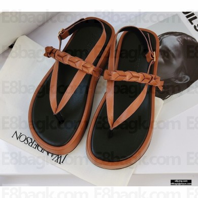 JW Anderson Braided Leather Strap Flatform Sandals Brown 2021