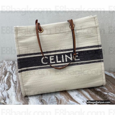 Celine Squared Cabas Tote Bag in "Plein soleil" Textile and Calfskin Black 2021