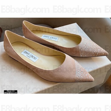 Jimmy Choo Love Flats Crystal Covered Suede Nude Pink 2021