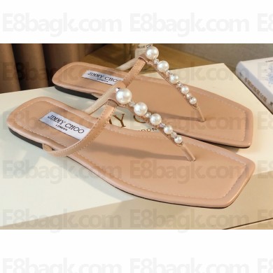 Jimmy Choo Alaina Flats Nude with Pearl Embellishment 2021