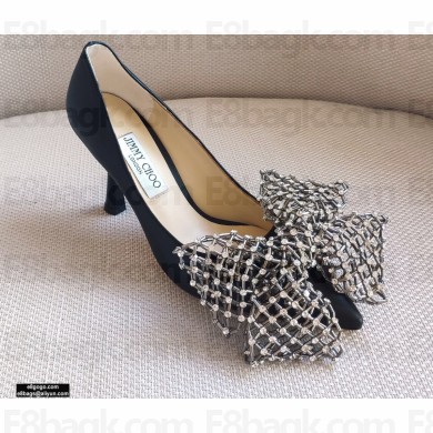Jimmy Choo Heel 8.5cm SEKA Pumps Black with Crystal Bow Clasp 2021