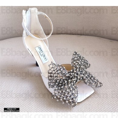Jimmy Choo Heel 8.5cm MANA Sandals White with Crystal Bow Clasp 2021