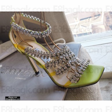 Jimmy Choo Heel 8.5cm Josefine Sandals Light Green with Crystal Embellishment 2021