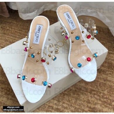 Jimmy Choo Heel 10.5cm PVC Mules White with Crystal Stud Embellishment 2021
