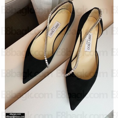 Jimmy Choo TRUDE Flats Suede Black with Crystal Chain 2021